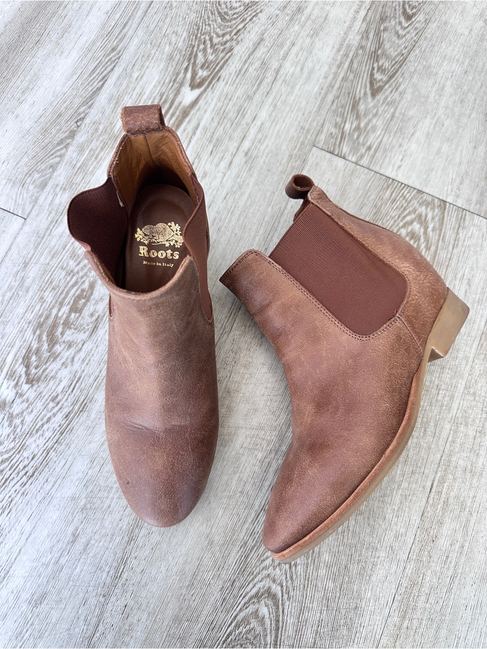 Roots Made in Italy Leather Chelsea Ankle Boots Brown EU 37 Women